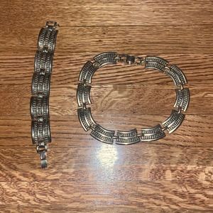 VINTAGE Modernist Design Panel Link Silver Tone Choker Necklace & Bracelet Set